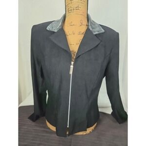 Brioche California Zip Blazer Tailored Womens 13/14 Black Snakeskin Collar 90s